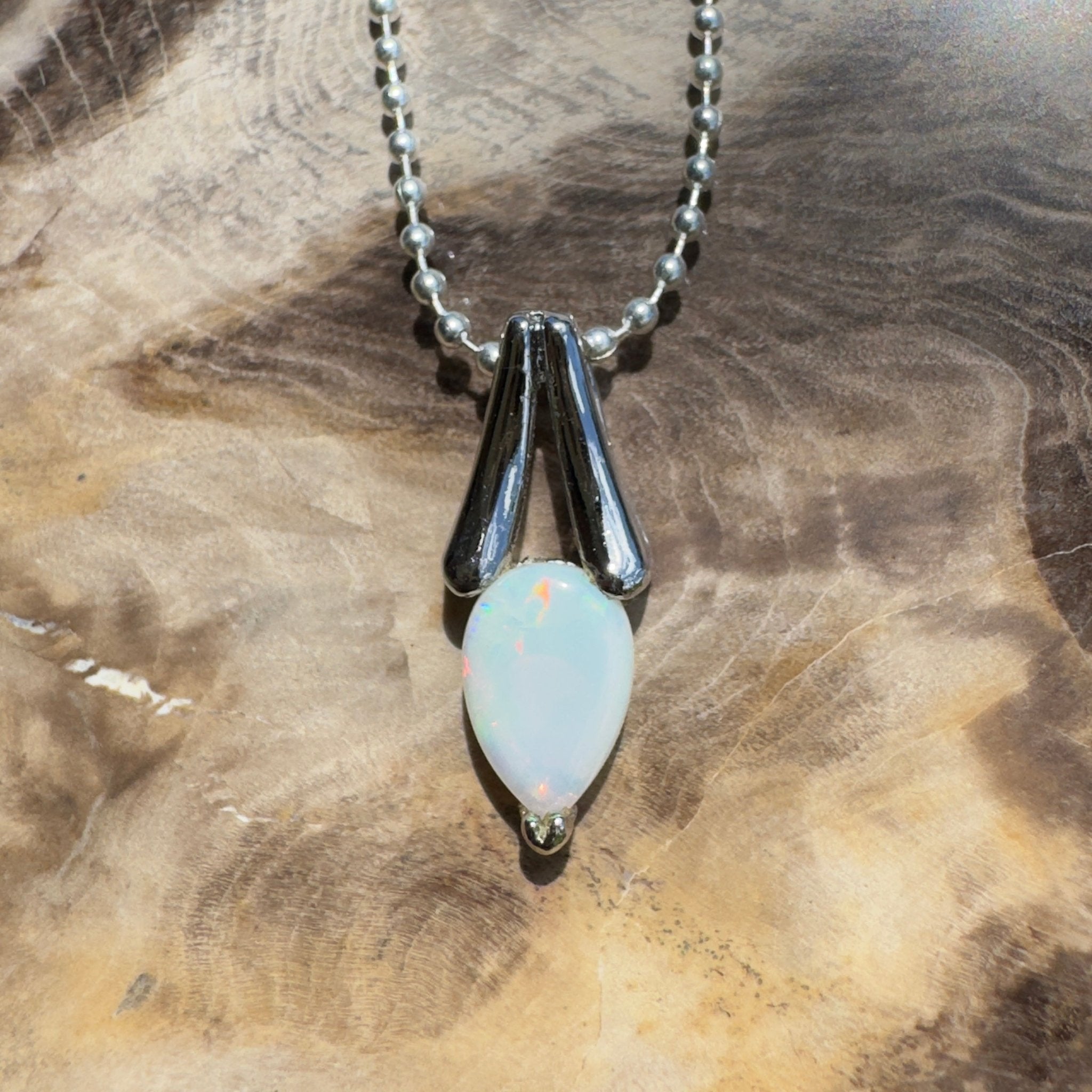 Desert Dewdrop ~ 0.7ct Coober Pedy Crystal Opal 925 Silver Pendant