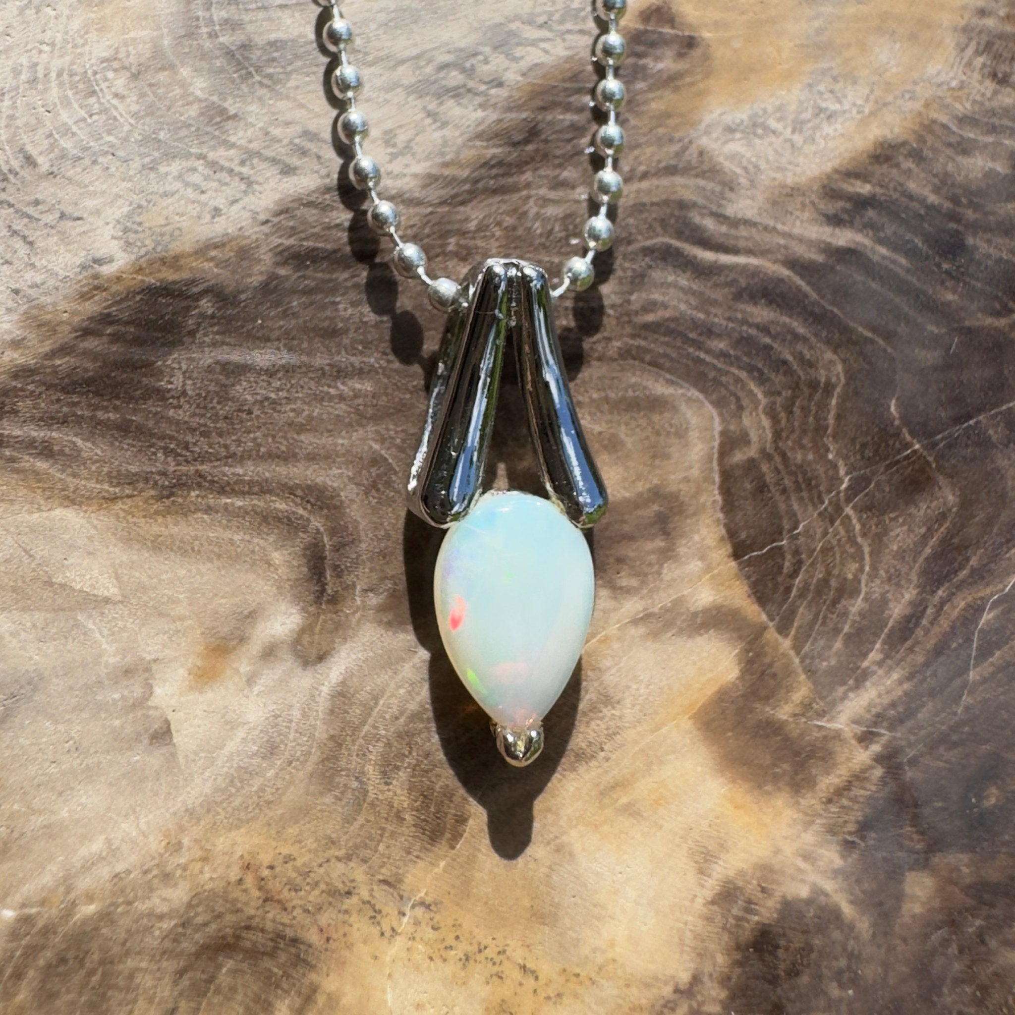 Desert Dewdrop ~ 0.7ct Coober Pedy Crystal Opal 925 Silver Pendant