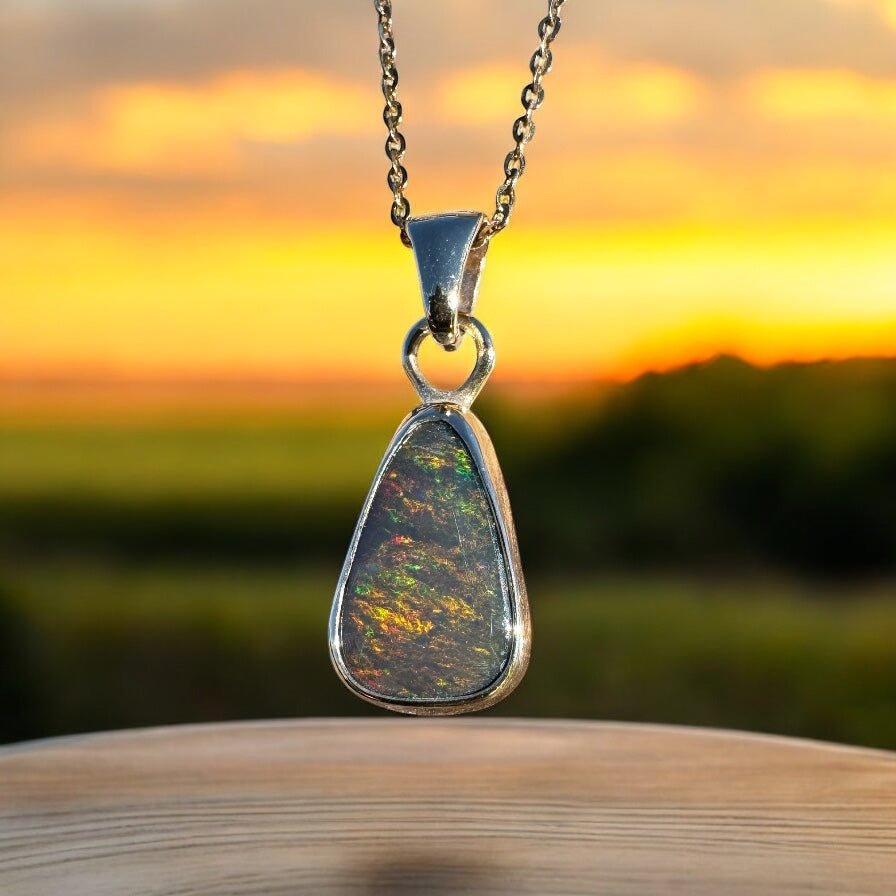 Desert Ember ~ 1.8ct Solid Lightning Ridge Black Opal 9ct Australian Gold Pendant