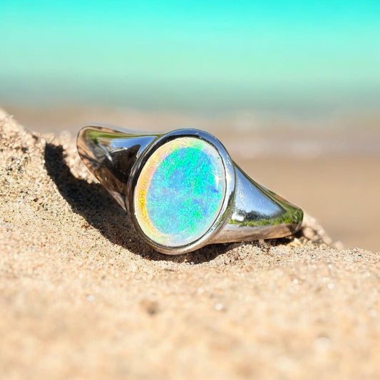Desert Light ~ 0.5ct Solid Coober Pedy Crystal Opal 925 Sterling Silver Ring