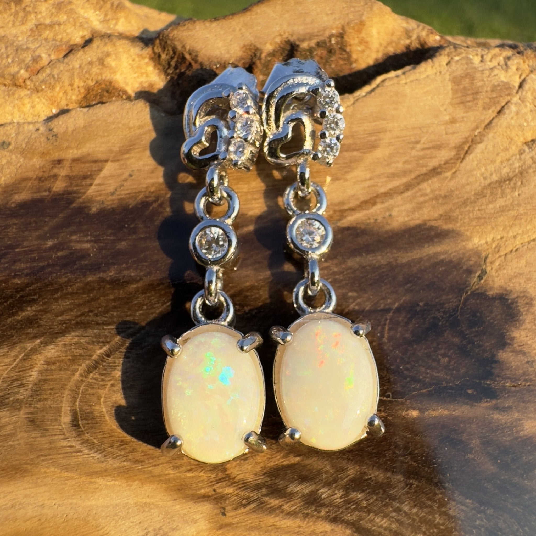 Desert Light ~ Handcrafted 1.6ct Coober Pedy Opal Earrings – Silver Drop Elegance.