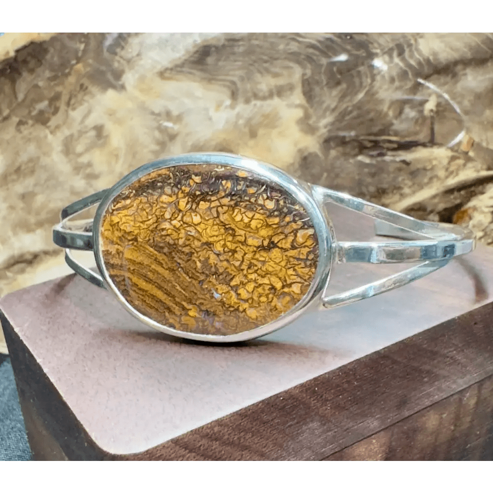 ‘Desert Rains' ~ Handcrafted 38ct Queensland Boulder Opal 925 Sterling Silver Cuff Bangle