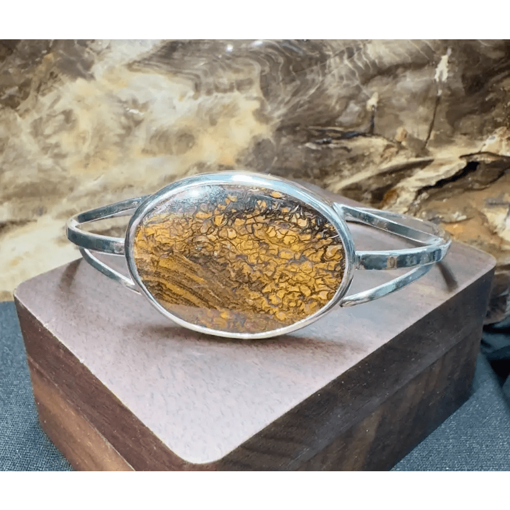 ‘Desert Rains' ~ Handcrafted 38ct Queensland Boulder Opal 925 Sterling Silver Cuff Bangle