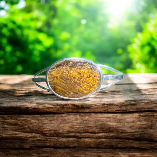 ‘Desert Rains' ~ Handcrafted 38ct Queensland Boulder Opal 925 Sterling Silver Cuff Bangle