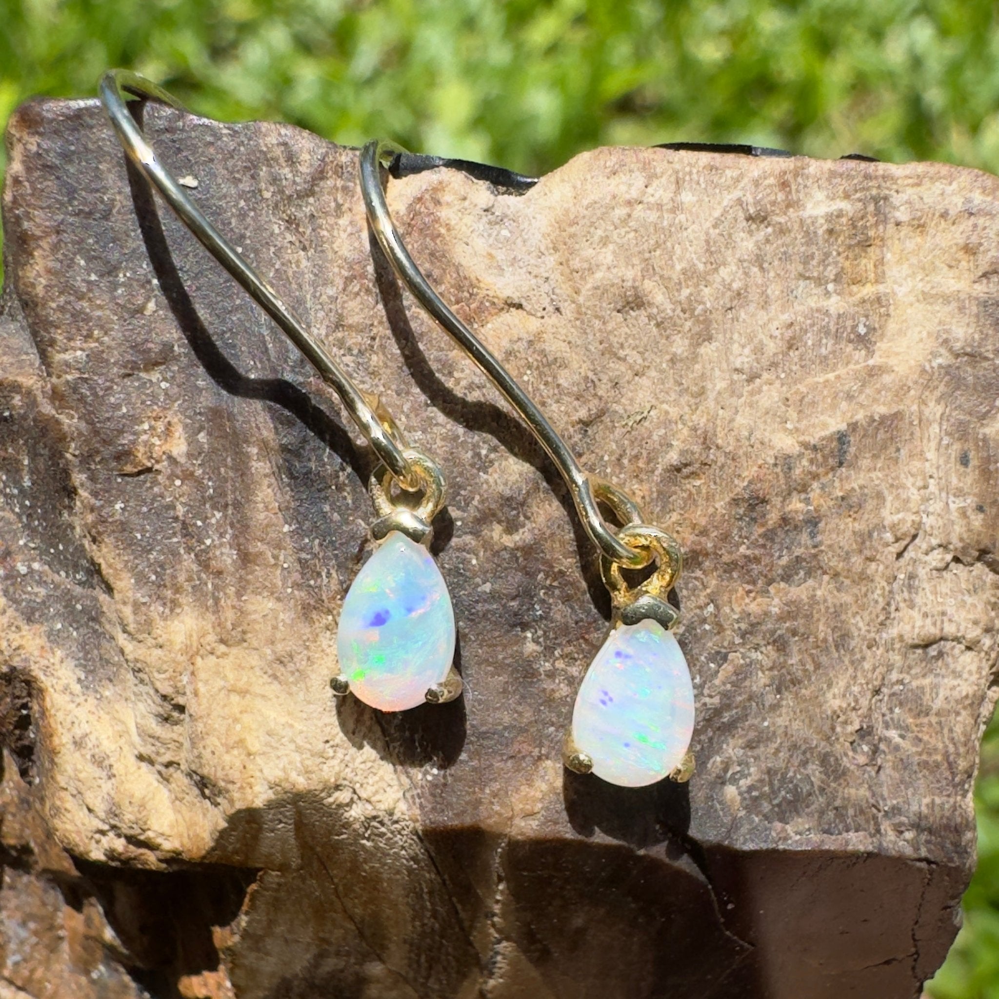 Desert Willow ~ 0.5ct Coober Pedy Crystal Opal Yellow Gold Coated Sterling Silver Earrings