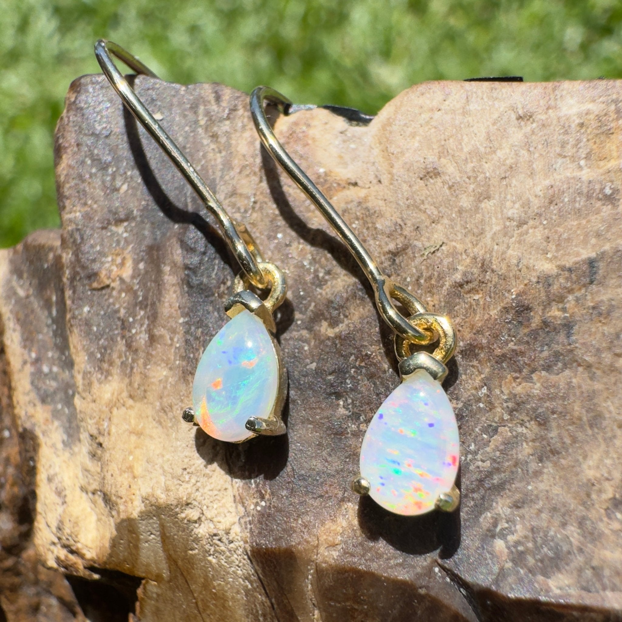 Desert Willow ~ 0.5ct Coober Pedy Crystal Opal Yellow Gold Coated Sterling Silver Earrings