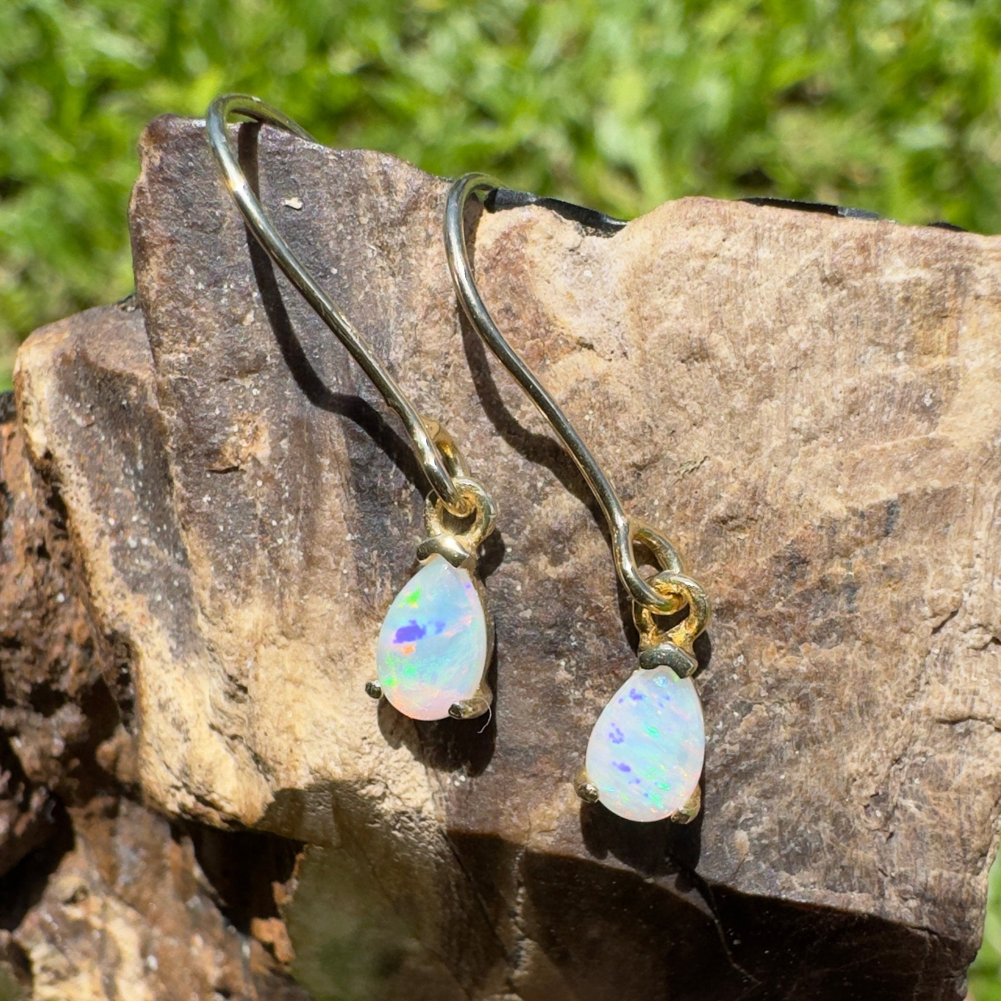 Desert Willow ~ 0.5ct Coober Pedy Crystal Opal Yellow Gold Coated Sterling Silver Earrings