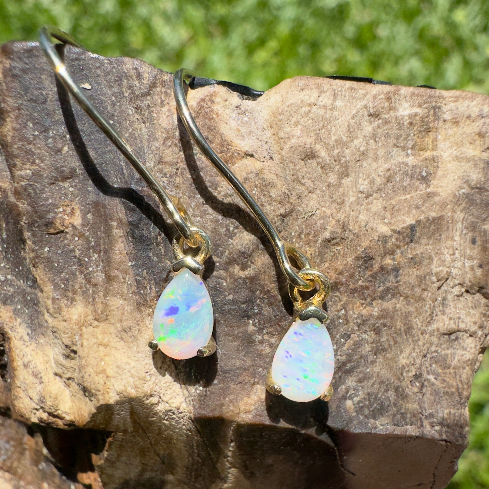 Desert Willow ~ 0.5ct Coober Pedy Crystal Opal Yellow Gold Coated Sterling Silver Earrings