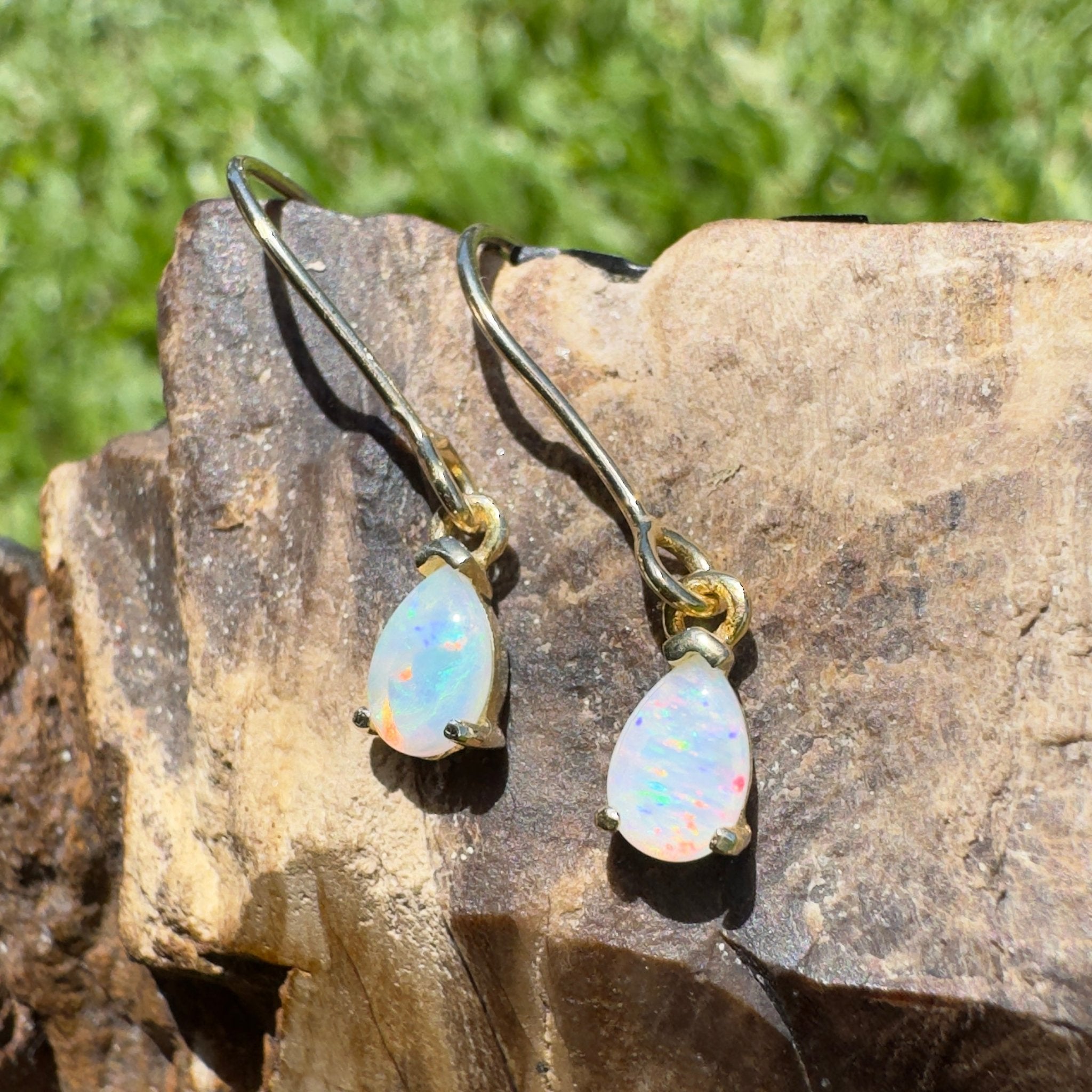 Desert Willow ~ 0.5ct Coober Pedy Crystal Opal Yellow Gold Coated Sterling Silver Earrings