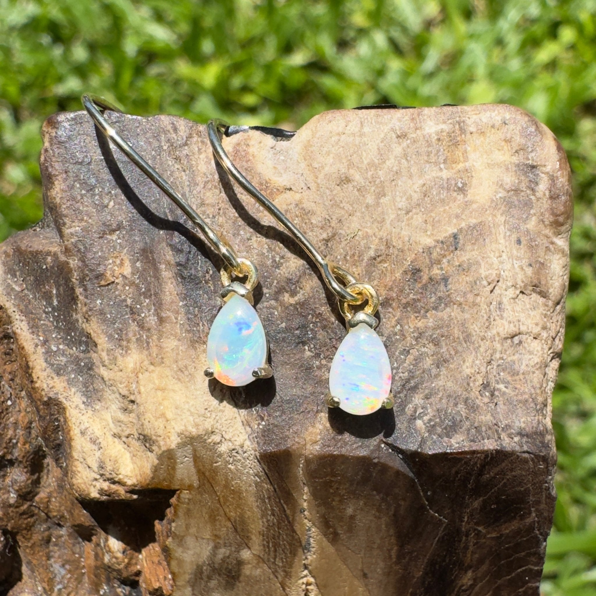 Desert Willow ~ 0.5ct Coober Pedy Crystal Opal Yellow Gold Coated Sterling Silver Earrings