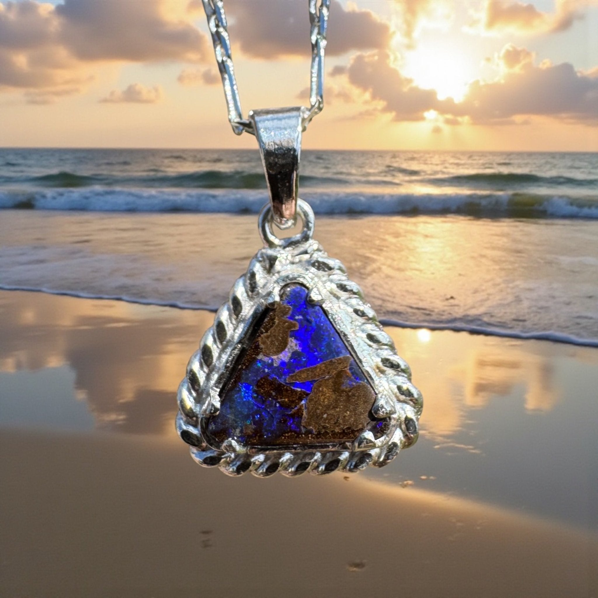 Diamantina Dusk ~ Queensland Boulder Opal 925 Sterling Silver Pendant Necklace