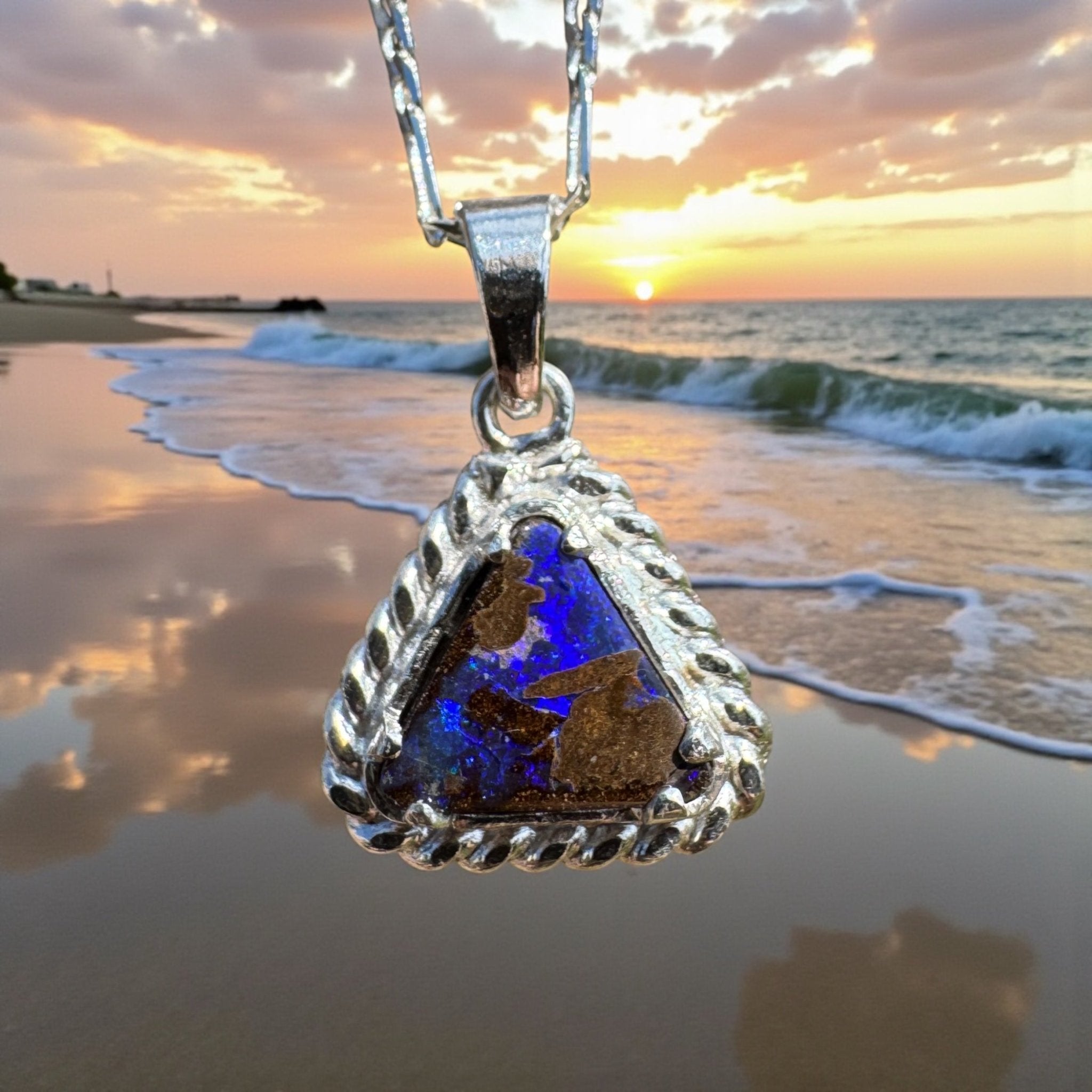Diamantina Dusk ~ Queensland Boulder Opal 925 Sterling Silver Pendant Necklace