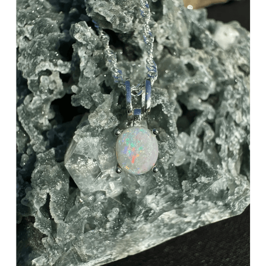 'Dreamtime Spirit' ~ Handcrafted 0.8ct Solid Lightning Ridge Opal 925 Sterling Silver Pendant Necklace