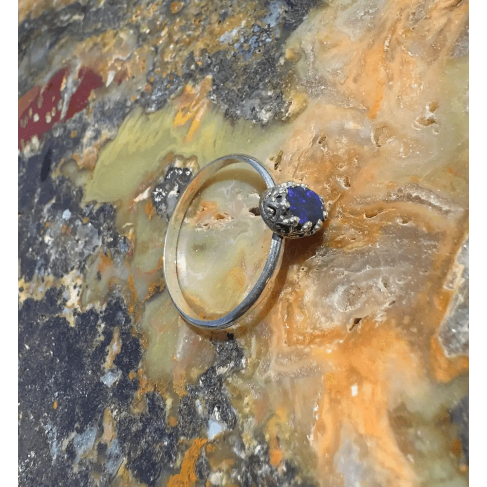 'Dreamtime Whisper' ~ Handcrafted 2.0ct Solid Lightning Ridge Semi - Black Opal 925 Sterling Silver Ring