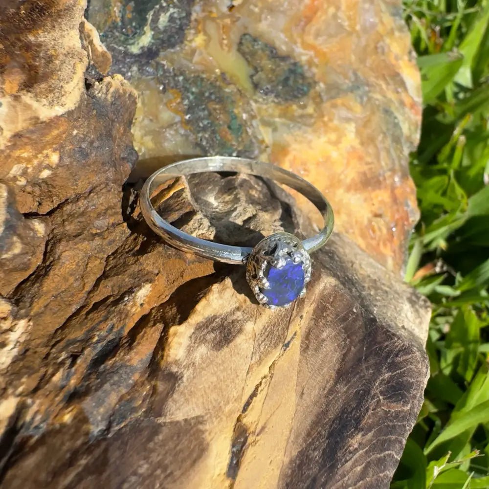 'Dreamtime Whisper' ~ Handcrafted 2.0ct Solid Lightning Ridge Semi - Black Opal 925 Sterling Silver Ring