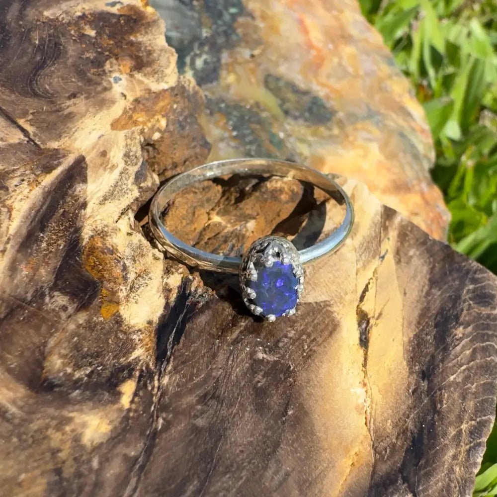 'Dreamtime Whisper' ~ Handcrafted 2.0ct Solid Lightning Ridge Semi - Black Opal 925 Sterling Silver Ring