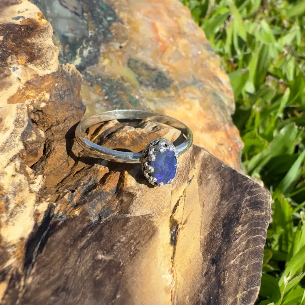 'Dreamtime Whisper' ~ Handcrafted 2.0ct Solid Lightning Ridge Semi - Black Opal 925 Sterling Silver Ring