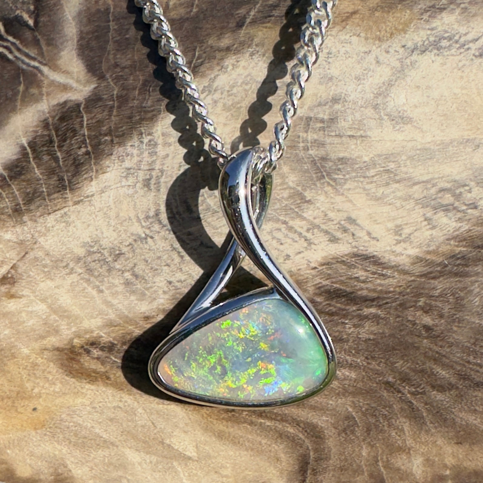 Dreamy Desert Mirage – 1.1ct Lightning Ridge Opal 925 Silver Pendant