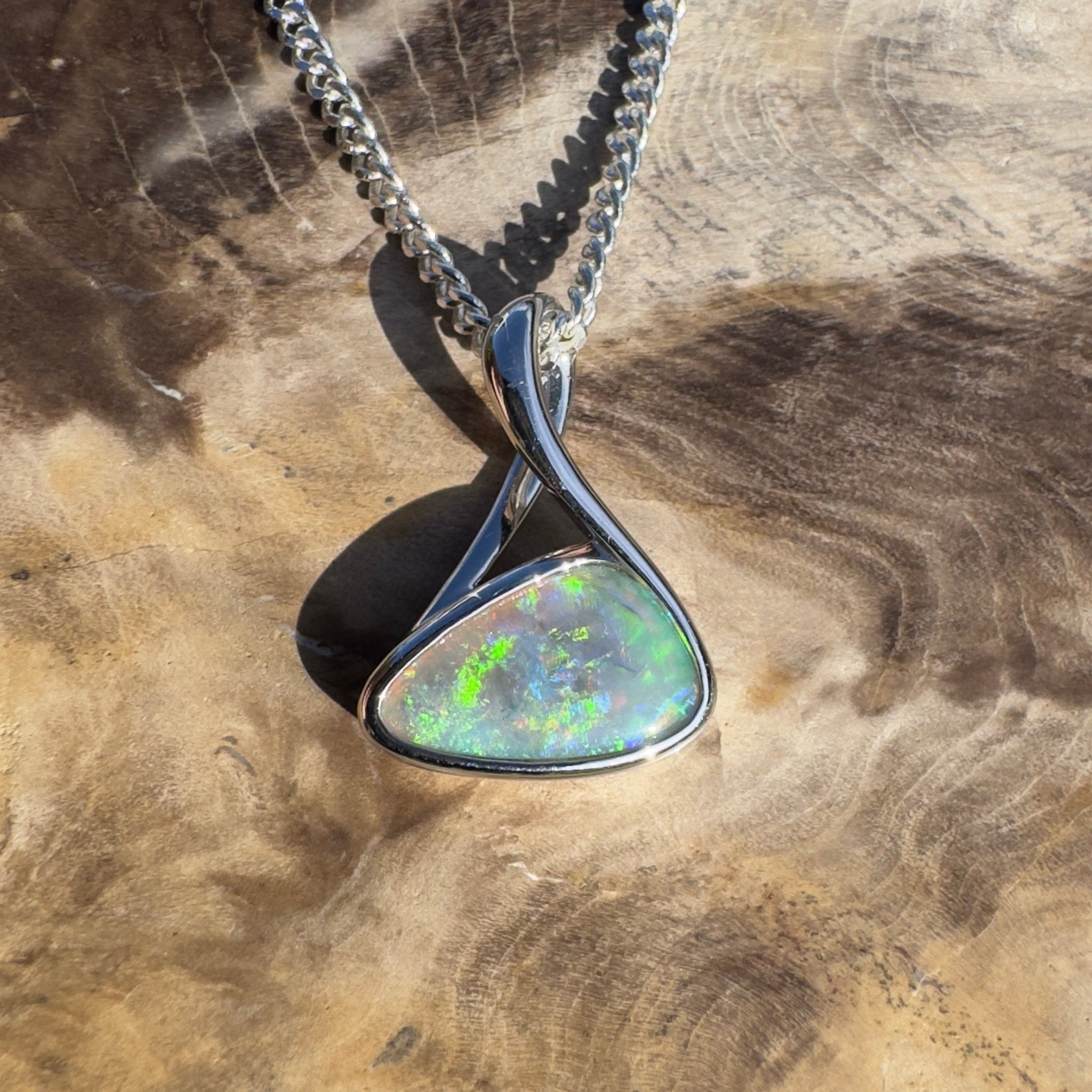 Dreamy Desert Mirage – 1.1ct Lightning Ridge Opal 925 Silver Pendant