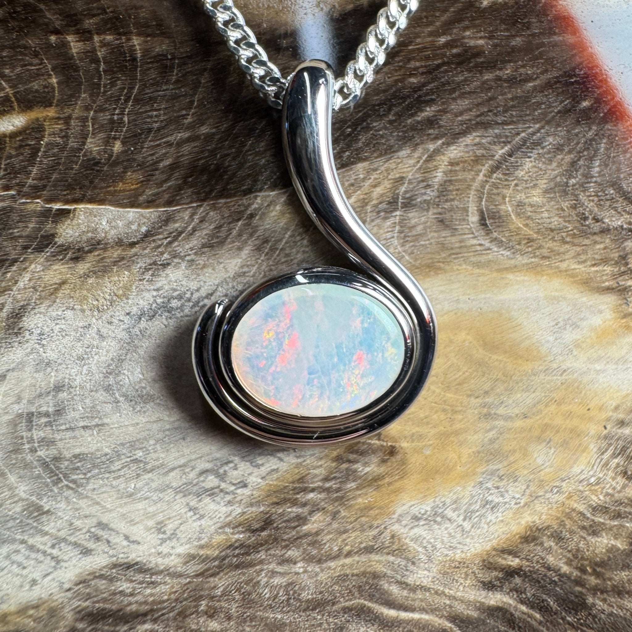 Dune Fire ~ 0.85ct Solid Coober Pedy Crystal Opal 925 Sterling Silver Pendant Necklace