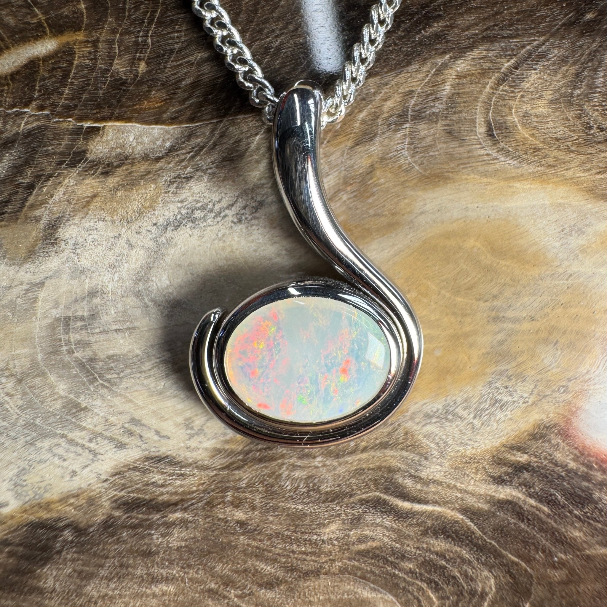 Dune Fire ~ 0.85ct Solid Coober Pedy Crystal Opal 925 Sterling Silver Pendant Necklace