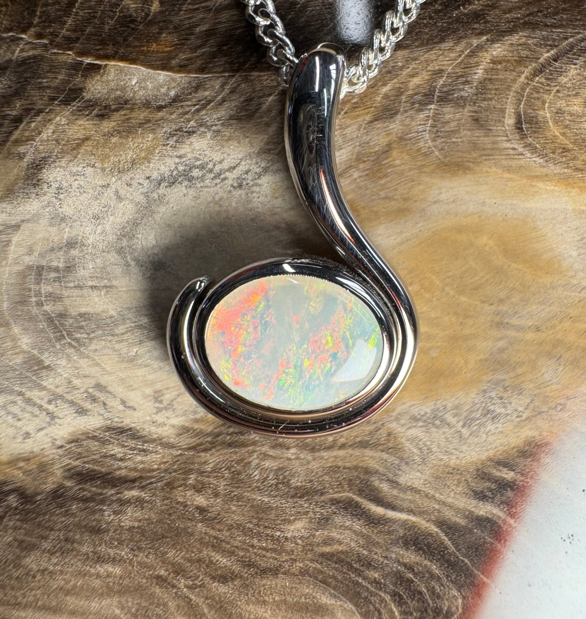 Dune Fire ~ 0.85ct Solid Coober Pedy Crystal Opal 925 Sterling Silver Pendant Necklace