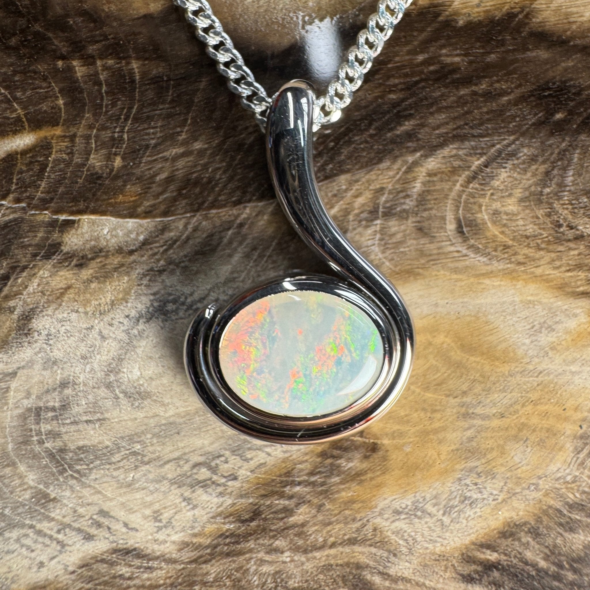 Dune Fire ~ 0.85ct Solid Coober Pedy Crystal Opal 925 Sterling Silver Pendant Necklace