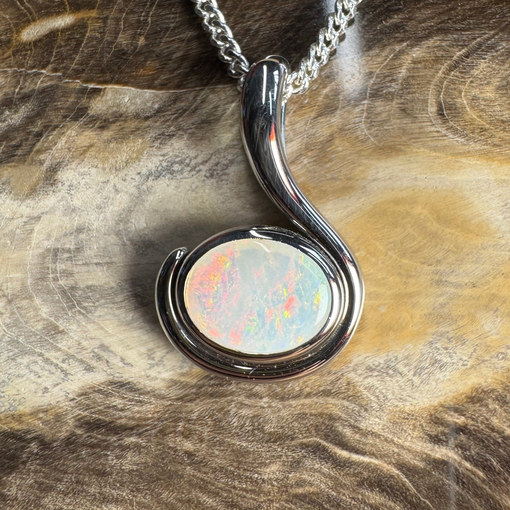 Dune Fire ~ 0.85ct Solid Coober Pedy Crystal Opal 925 Sterling Silver Pendant Necklace