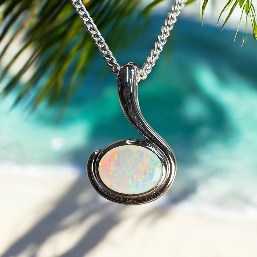 Dune Fire ~ 0.85ct Solid Coober Pedy Crystal Opal 925 Sterling Silver Pendant Necklace