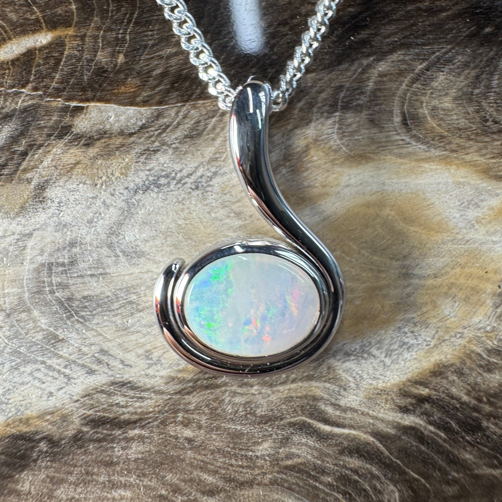 Dune Fire ~ 0.85ct Solid Coober Pedy Crystal Opal 925 Sterling Silver Pendant Necklace