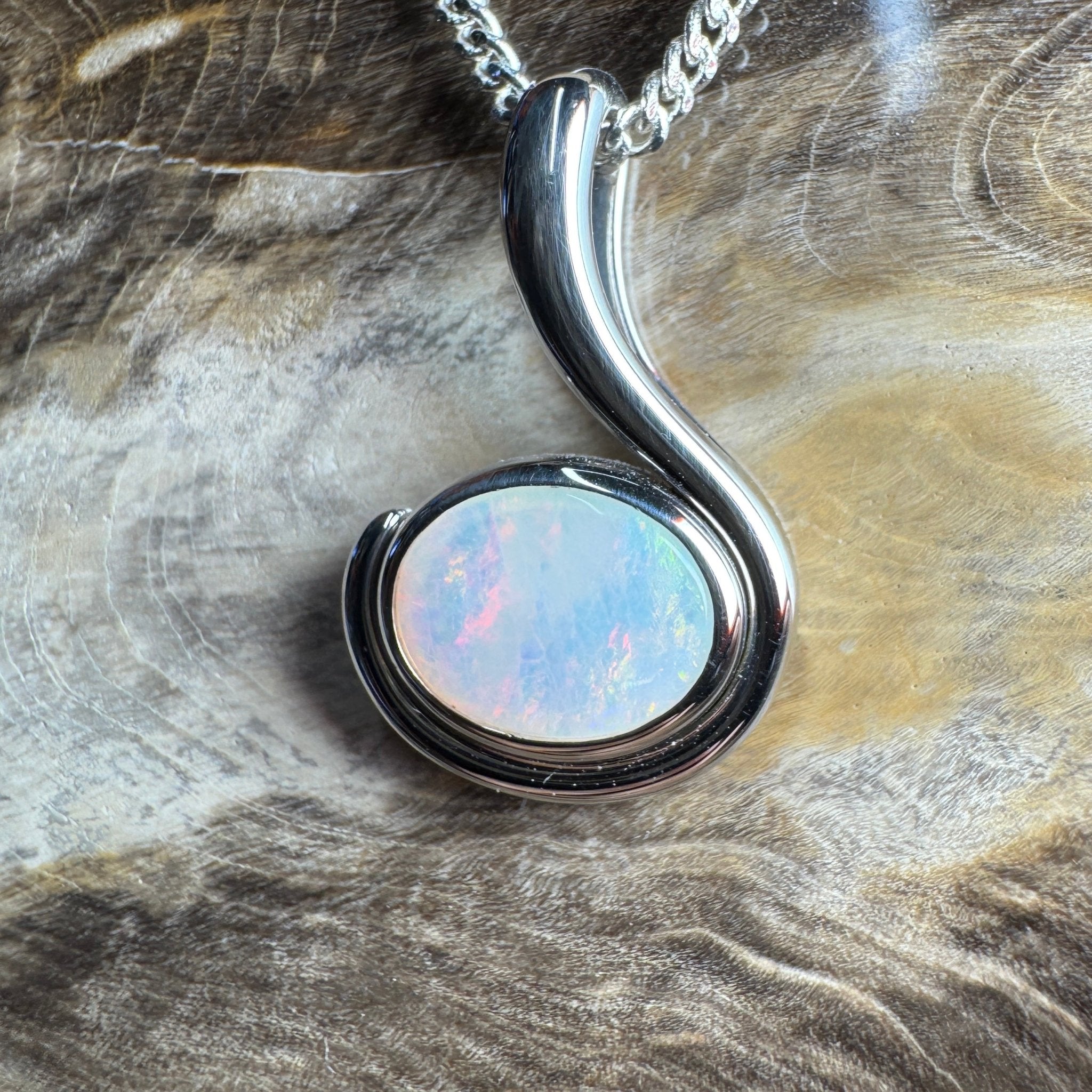Dune Fire ~ 0.85ct Solid Coober Pedy Crystal Opal 925 Sterling Silver Pendant Necklace