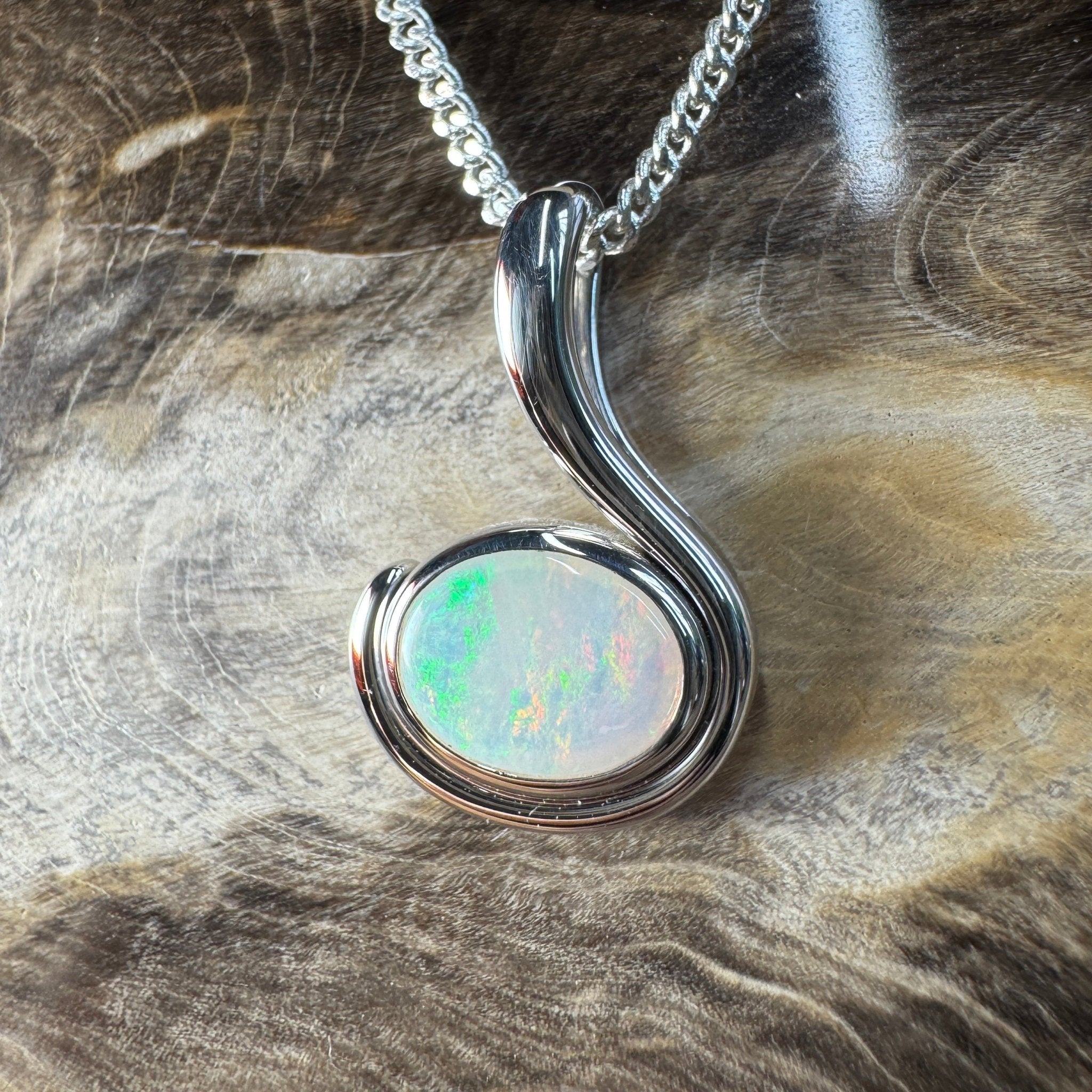 Dune Fire ~ 0.85ct Solid Coober Pedy Crystal Opal 925 Sterling Silver Pendant Necklace