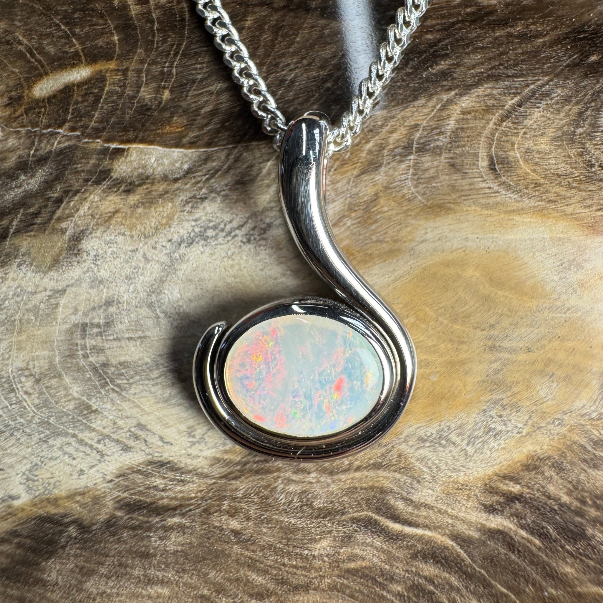 Dune Fire ~ 0.85ct Solid Coober Pedy Crystal Opal 925 Sterling Silver Pendant Necklace