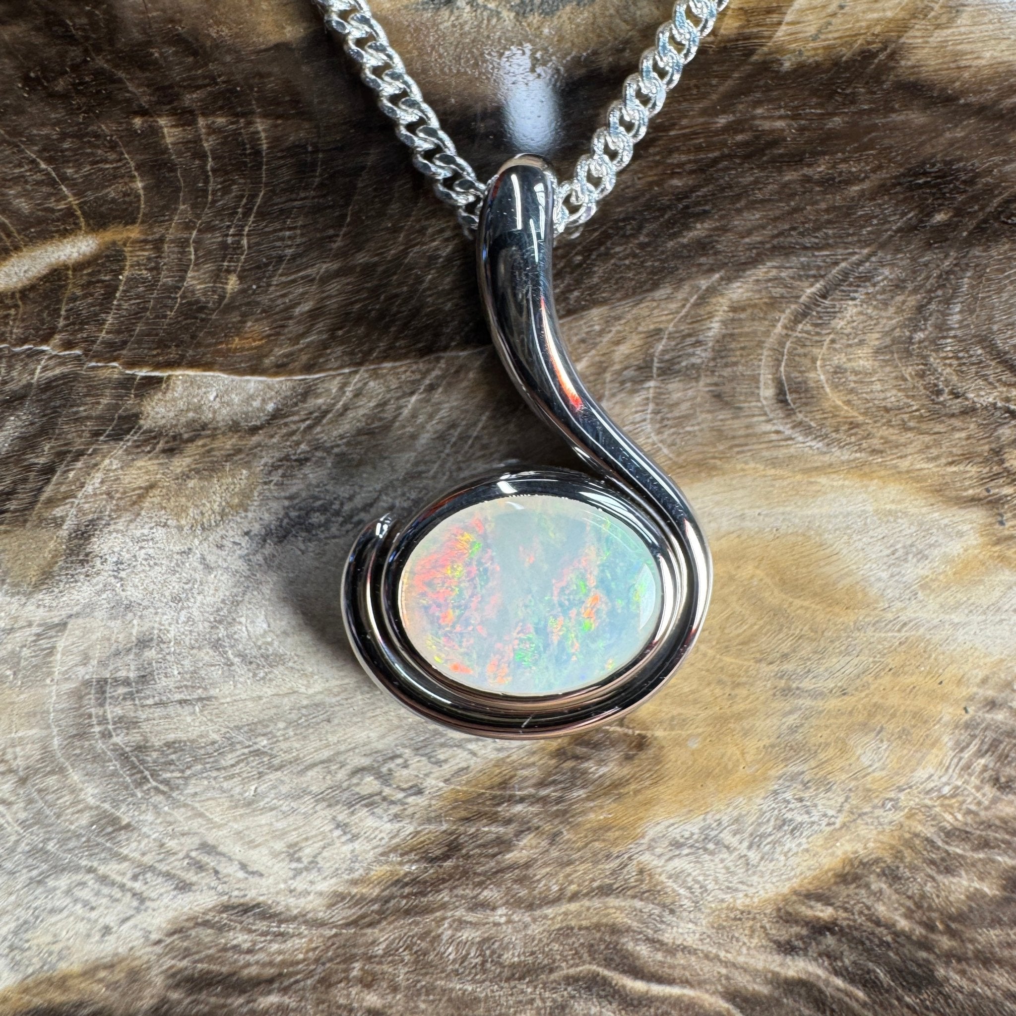 Dune Fire ~ 0.85ct Solid Coober Pedy Crystal Opal 925 Sterling Silver Pendant Necklace