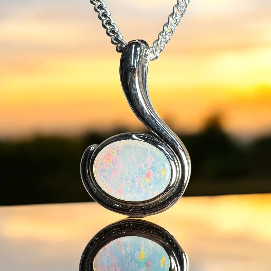 Dune Fire ~ 0.85ct Solid Coober Pedy Crystal Opal 925 Sterling Silver Pendant Necklace