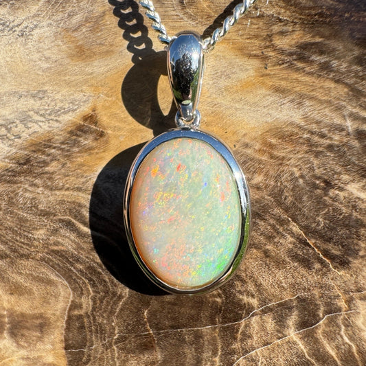 Dust & Dawn ~ 3.2ct Solid Mintabie Opal 925 Sterling Silver Pendant Necklace