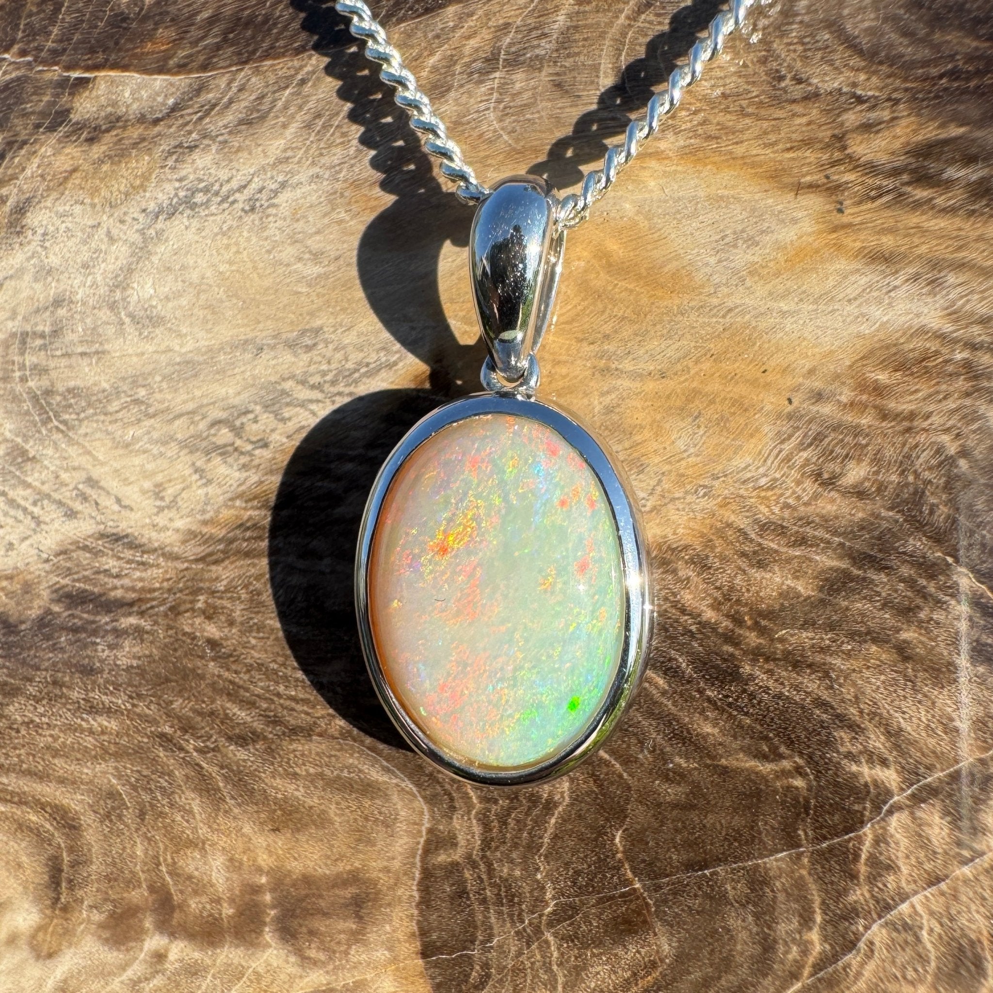Dust & Dawn ~ 3.2ct Solid Mintabie Opal 925 Sterling Silver Pendant Necklace