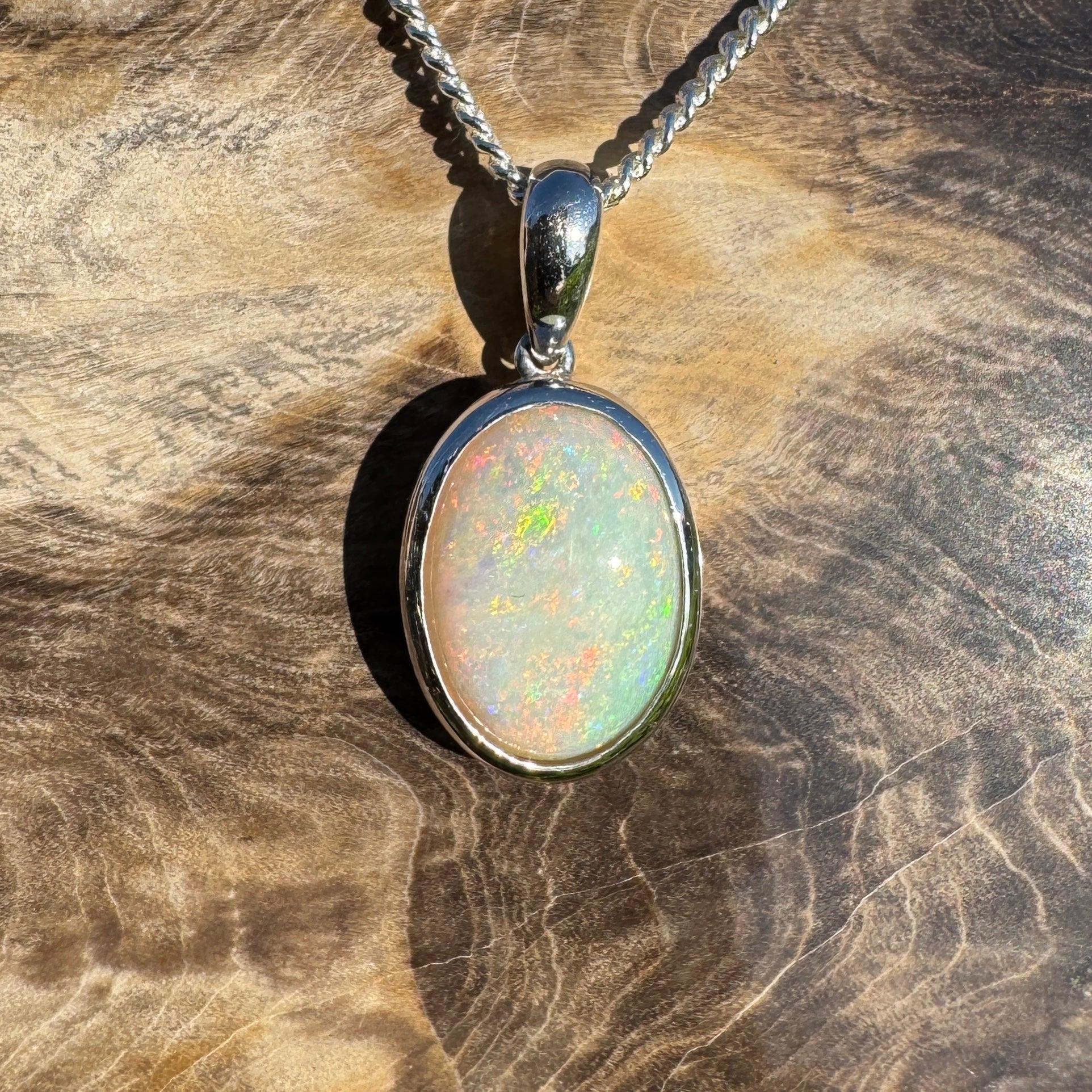 Dust & Dawn ~ 3.2ct Solid Mintabie Opal 925 Sterling Silver Pendant Necklace