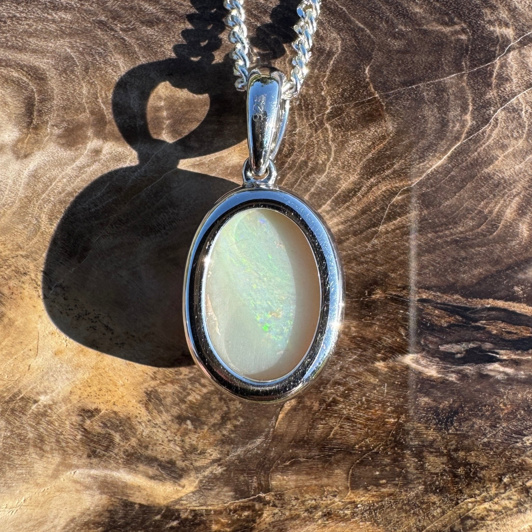 Dust & Dawn ~ 3.2ct Solid Mintabie Opal 925 Sterling Silver Pendant Necklace
