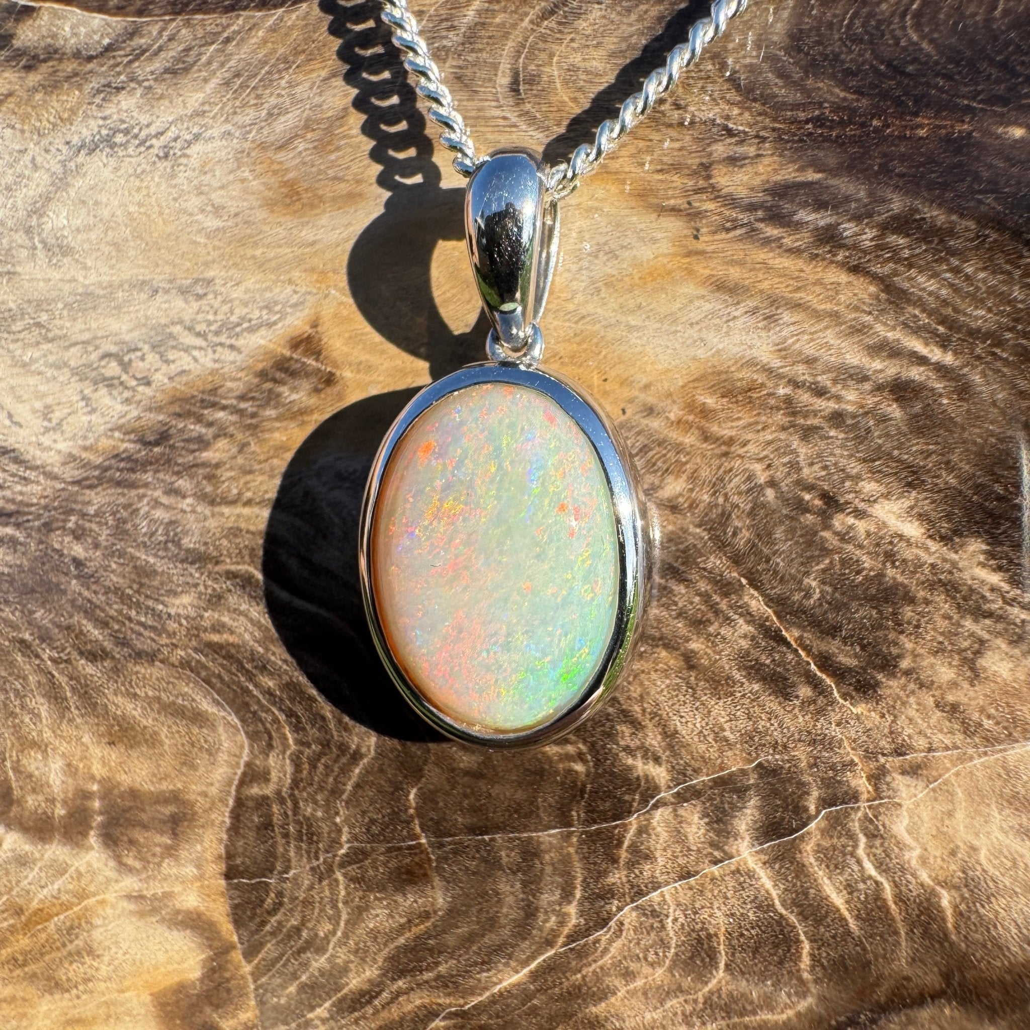 Dust & Dawn ~ 3.2ct Solid Mintabie Opal 925 Sterling Silver Pendant Necklace