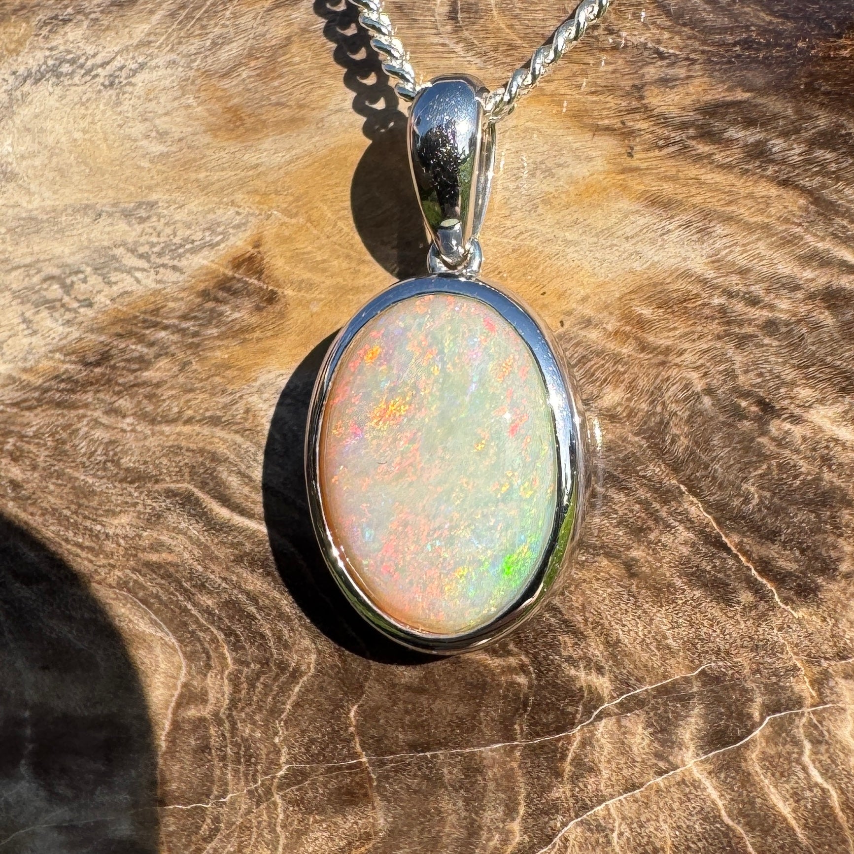 Dust & Dawn ~ 3.2ct Solid Mintabie Opal 925 Sterling Silver Pendant Necklace