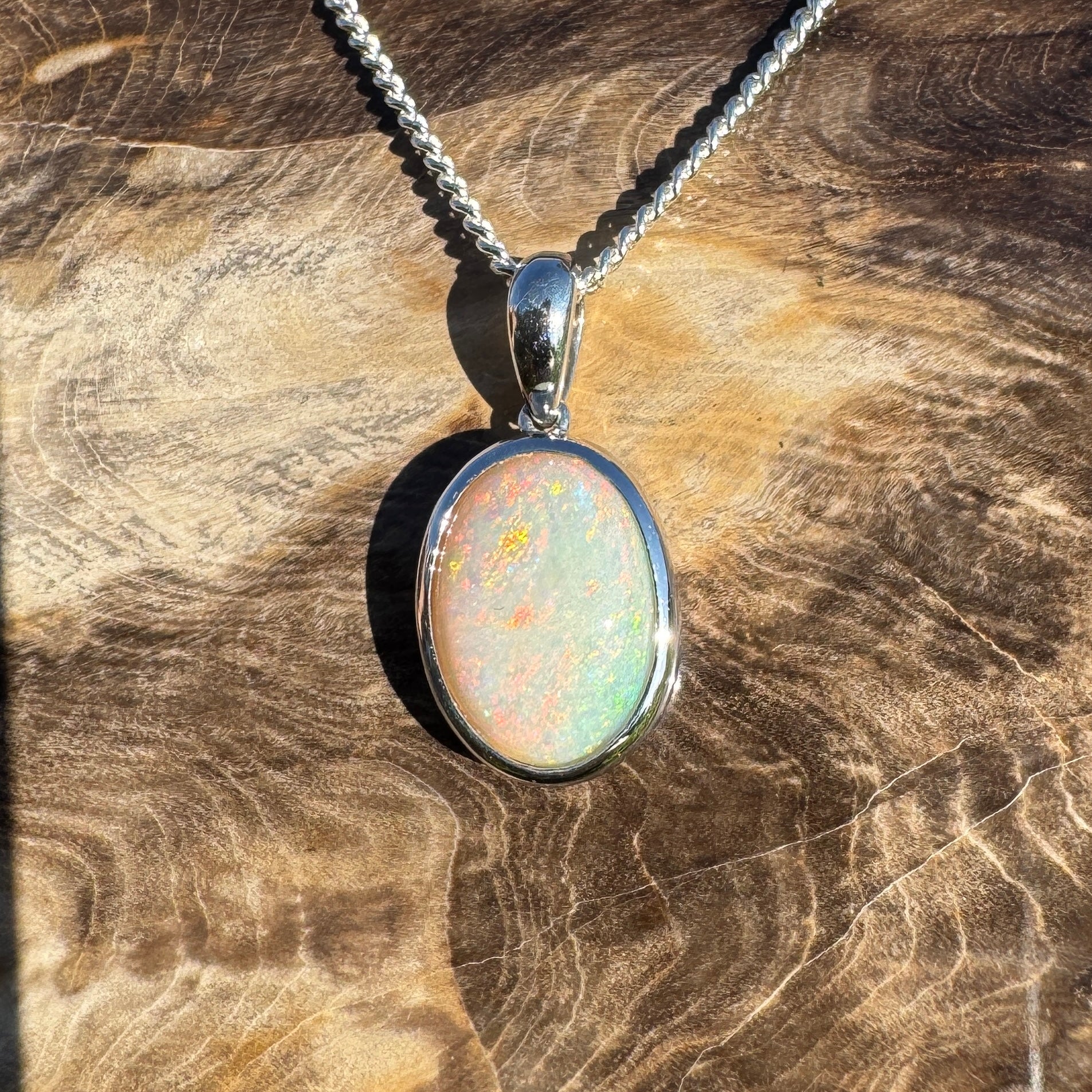 Dust & Dawn ~ 3.2ct Solid Mintabie Opal 925 Sterling Silver Pendant Necklace
