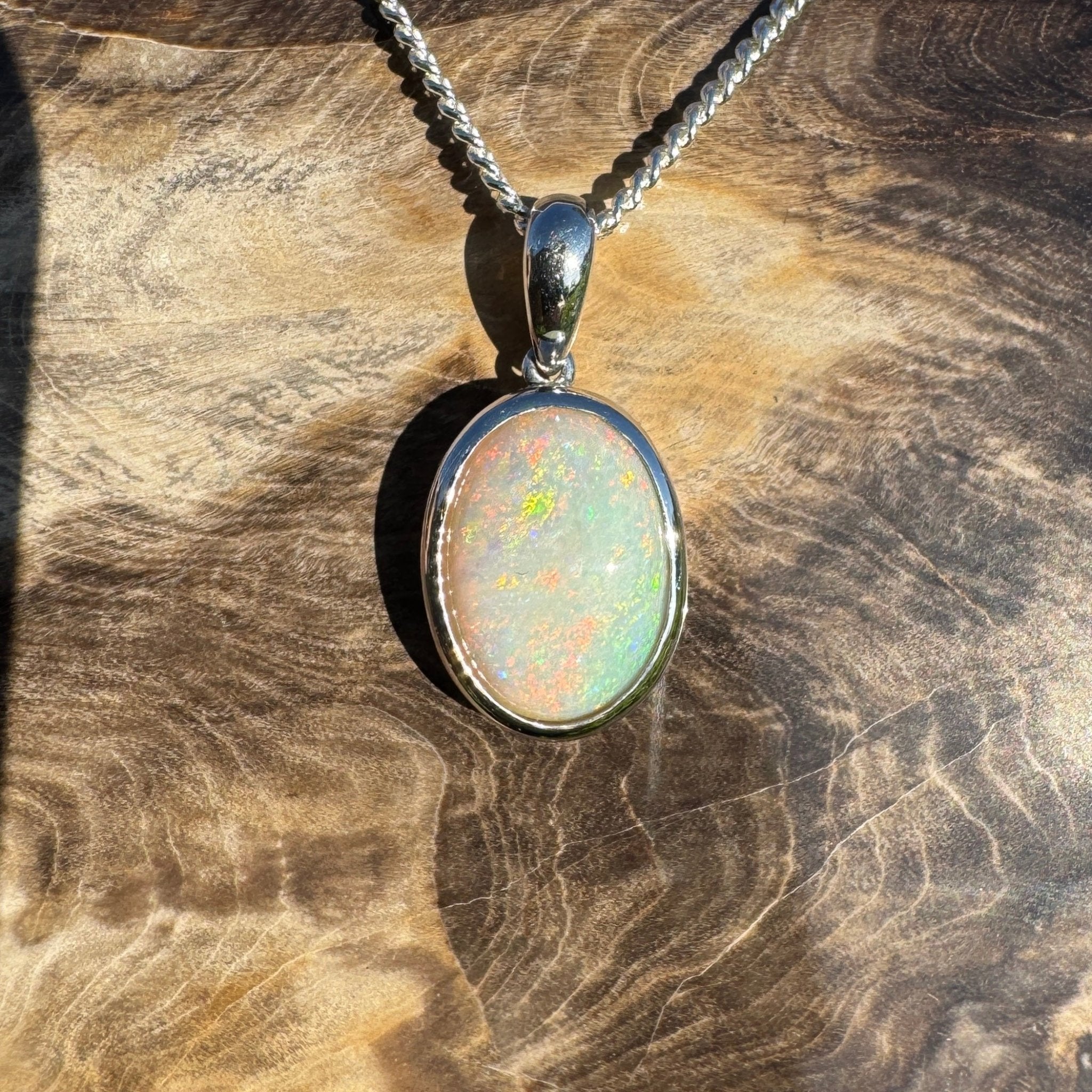 Dust & Dawn ~ 3.2ct Solid Mintabie Opal 925 Sterling Silver Pendant Necklace