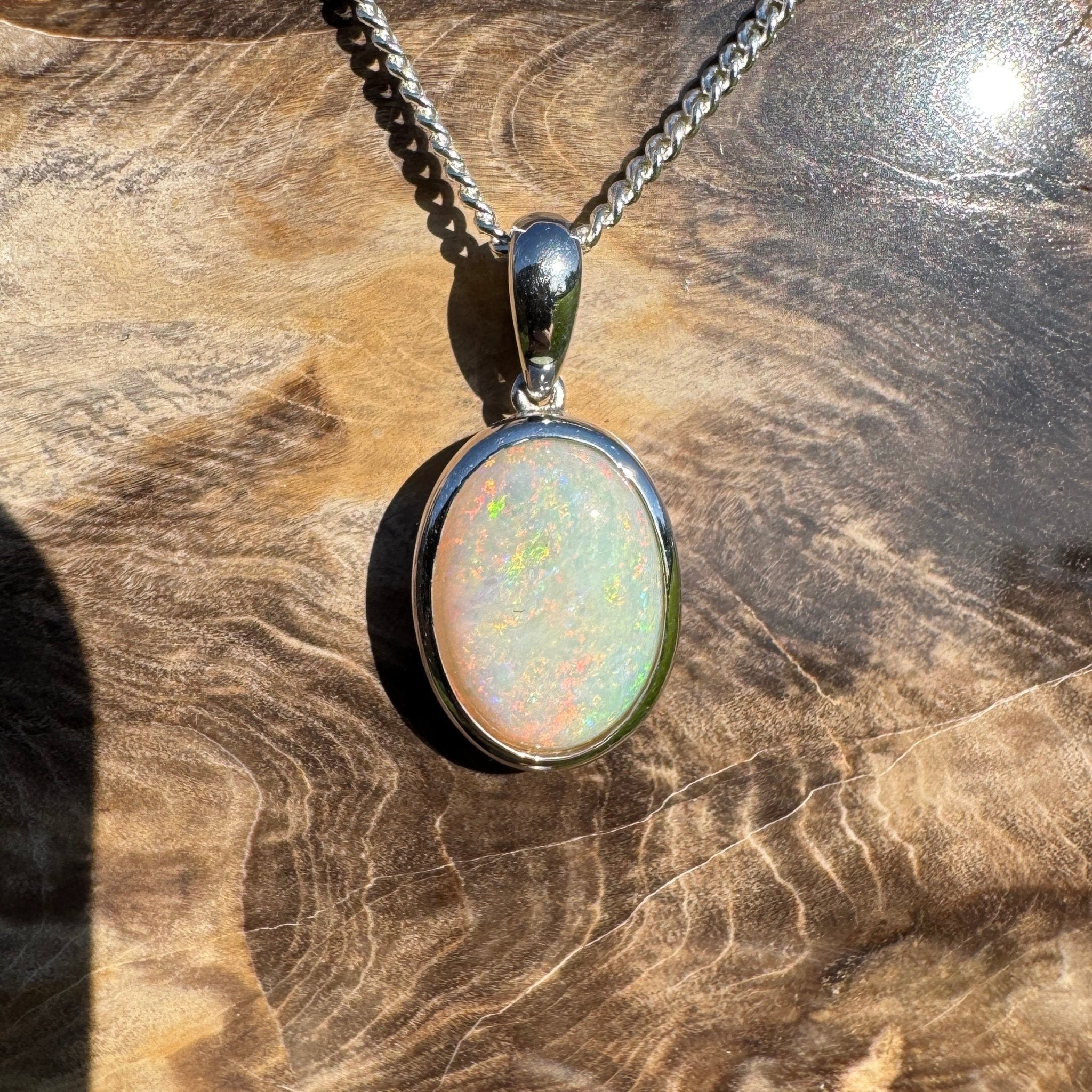 Dust & Dawn ~ 3.2ct Solid Mintabie Opal 925 Sterling Silver Pendant Necklace