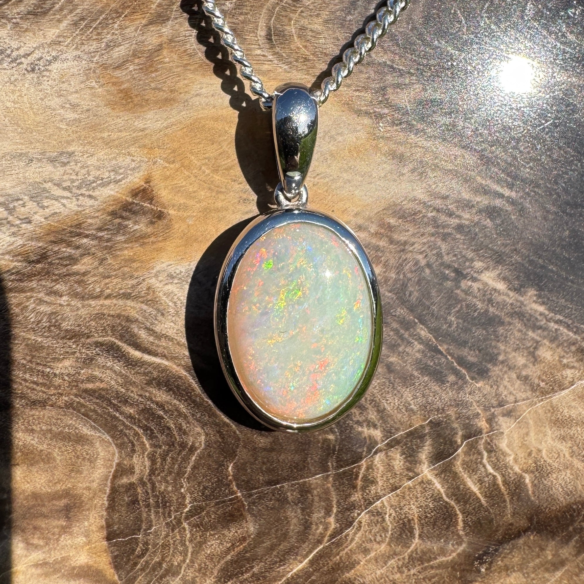 Dust & Dawn ~ 3.2ct Solid Mintabie Opal 925 Sterling Silver Pendant Necklace