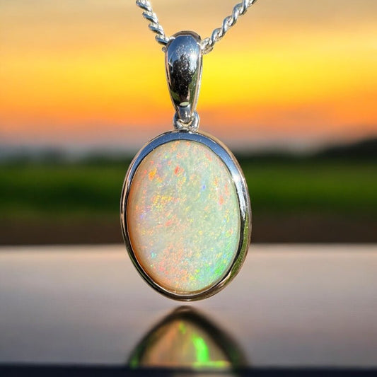 Dust & Dawn ~ 3.2ct Solid Mintabie Opal 925 Sterling Silver Pendant Necklace
