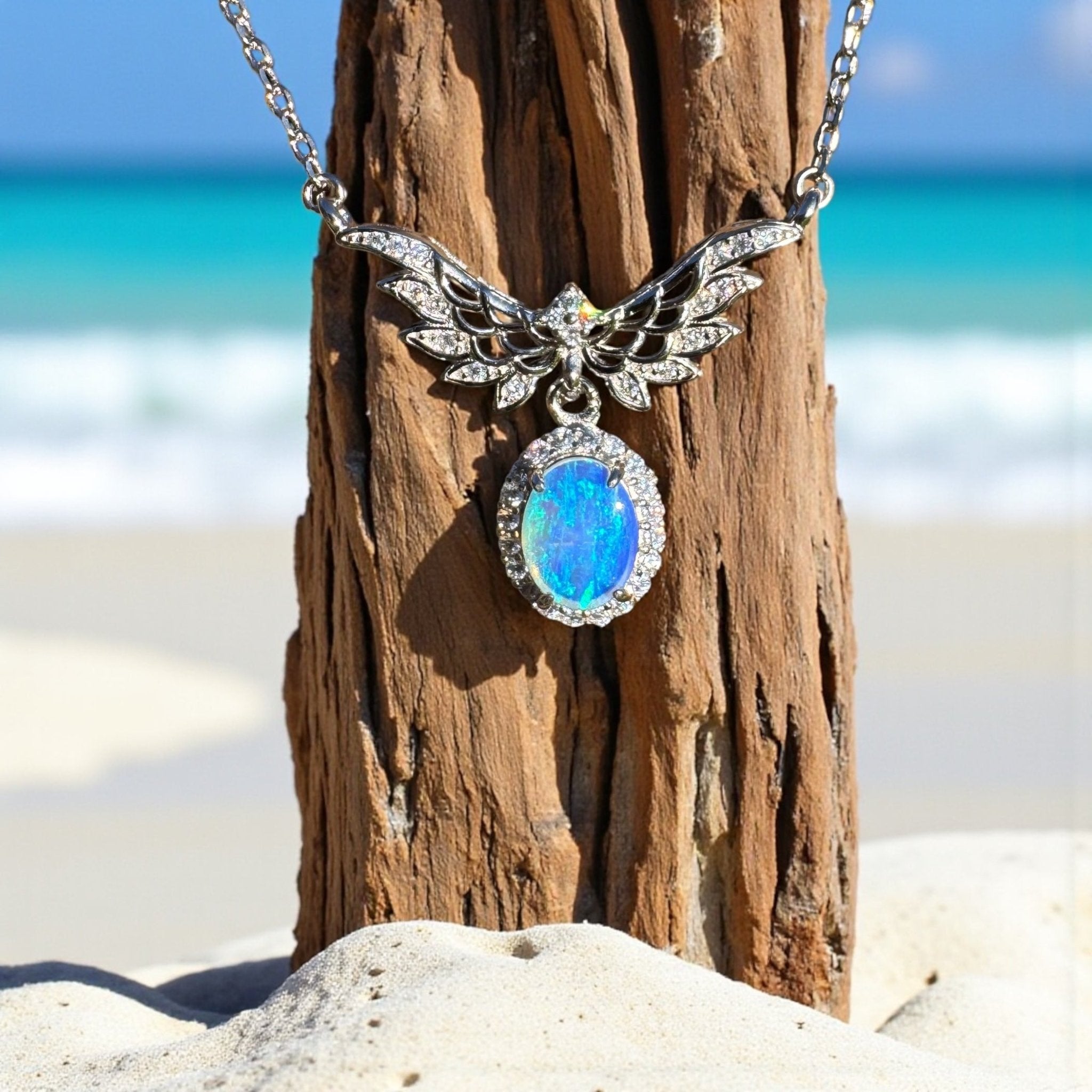 Eden Whisper ~ 1.1ct Solid Lightning Ridge and Cubic Zirconia 925 Sterling Silver Necklace