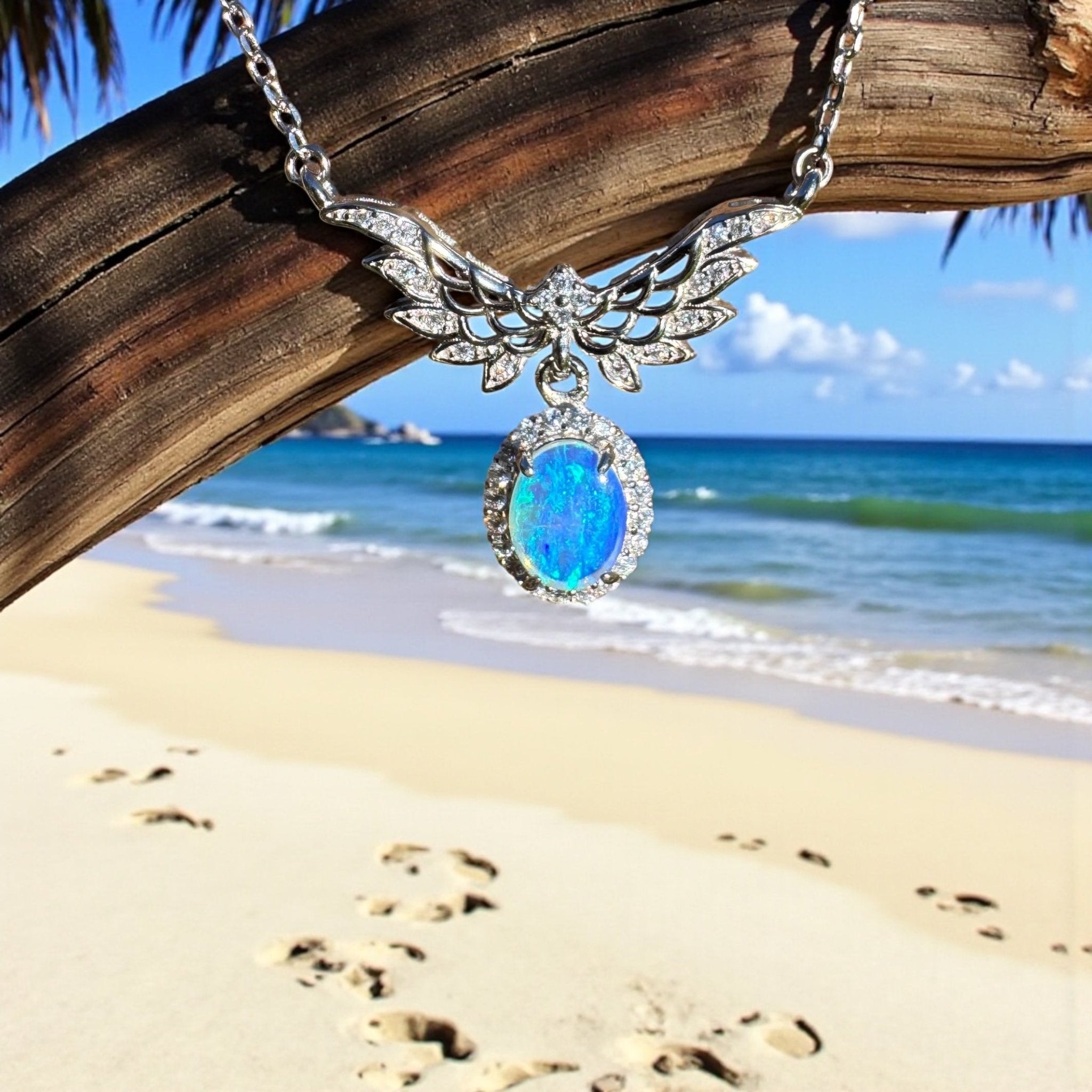 Eden Whisper ~ 1.1ct Solid Lightning Ridge and Cubic Zirconia 925 Sterling Silver Necklace