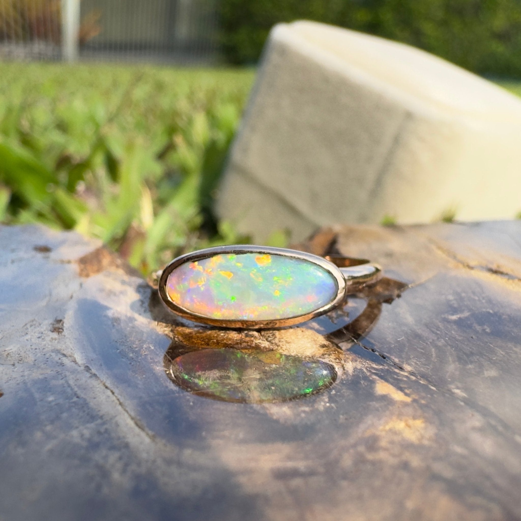 Ellis Flame ~ 0.8ct Solid Lightning Ridge Crystal Opal 9ct Solid Rose Gold Ring