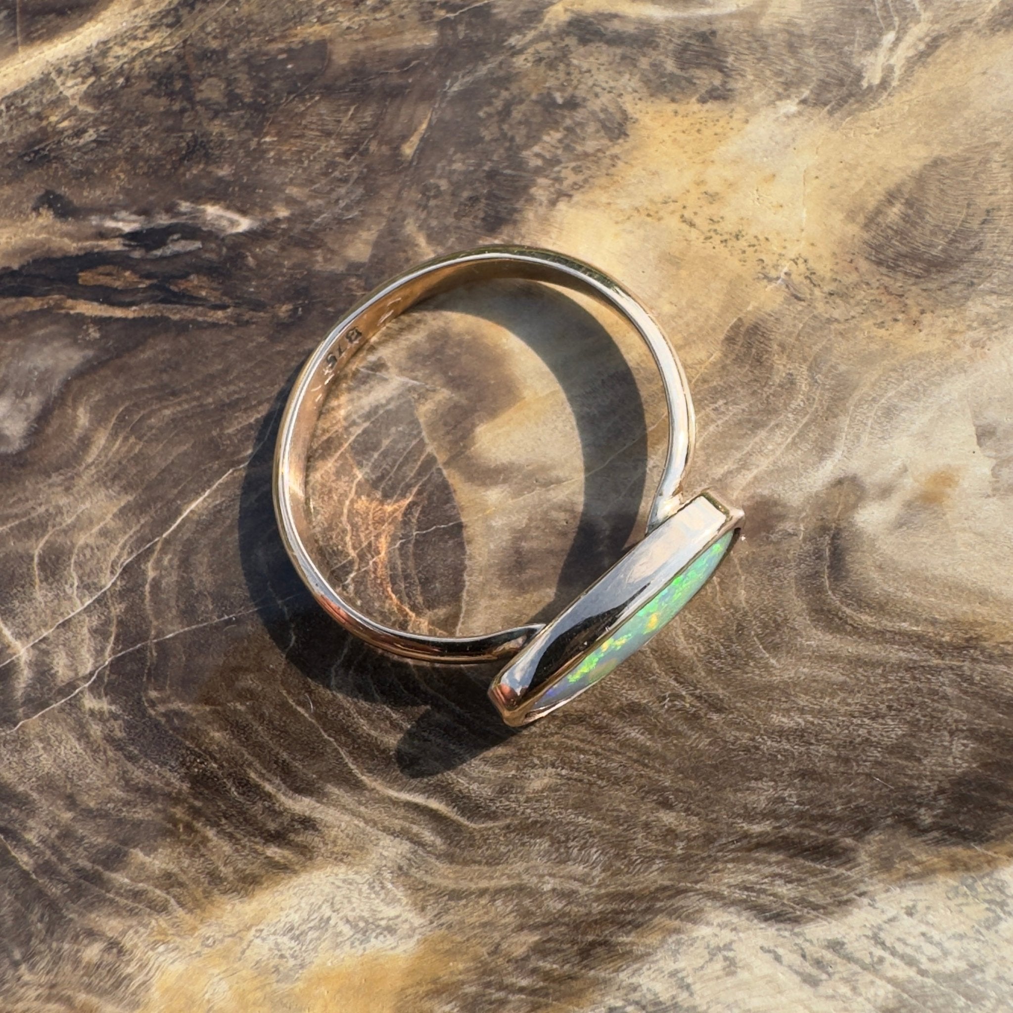 Ellis Flame ~ 0.8ct Solid Lightning Ridge Crystal Opal 9ct Solid Rose Gold Ring